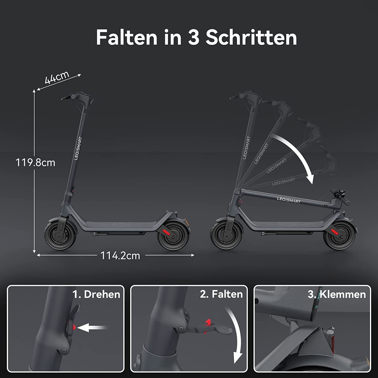 Reifen,ABE mit Faltbarer Scooter (10 Schwarz) Zoll, E-Scooter BEW Straßenzulassung,max.20km/h, E 10\'\'Schlauchloser E-Roller