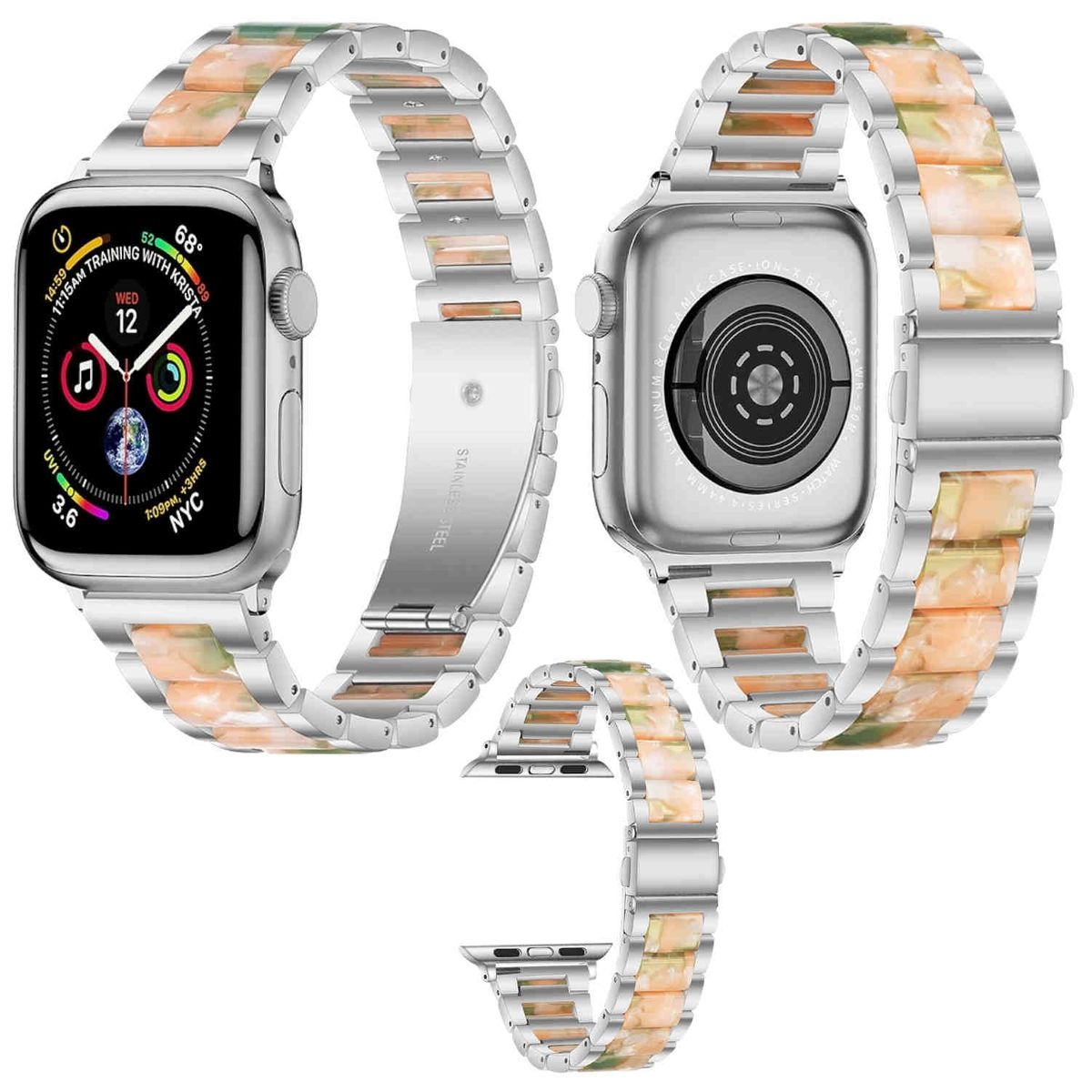 7 / 9 Silber Apple, WIGENTO 1 Rosa 6 Ersatzarmband, Design Watch Series 2 4 2 3 + Metall / SE 42mm, 8 Harz 44 / / 49mm 45 5 Band, 1 Ultra