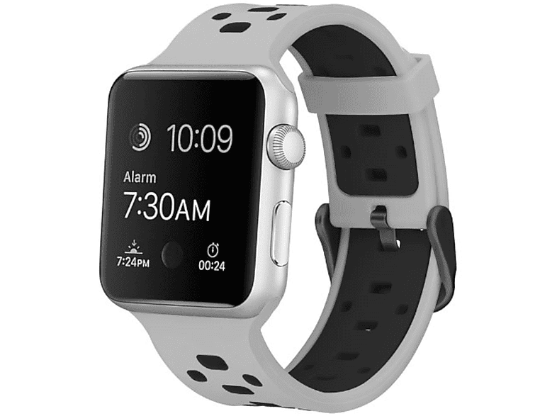 WIGENTO Kunststoff / Silikon Design Sport Armband, Ersatzarmband, Apple, Watch Series Ultra 1 + 2 49mm 9 8 7 45 / 6 SE 5 4 44 / 3 2 1 42mm, Weiß / Schwarz