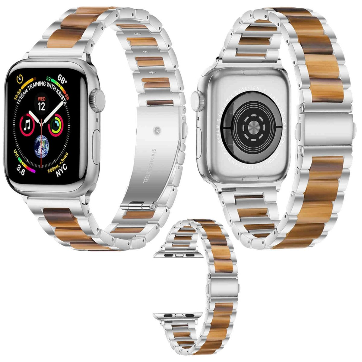 5 / Apple, + Series Watch 1 / SE 49mm Ersatzarmband, 9 Braun 6 Metall 4 44 1 2 42mm, / / 8 45 Band, 7 Design 2 Silber WIGENTO 3 Ultra Harz