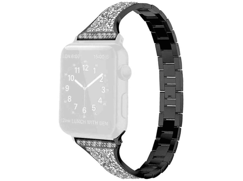 WIGENTO Stahl / Diamant Style Design Band, Ersatzarmband, Apple, Watch Series Ultra 1 + 2 49mm 9 8 7 45 / 6 SE 5 4 44 / 3 2 1 42mm, Schwarz
