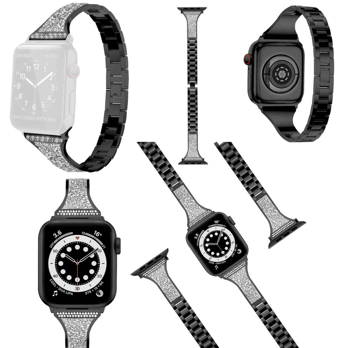 2 Band, 5 Diamant / 8 Schwarz 7 Apple, SE 3 41 6 Ersatzarmband, Stahl WIGENTO Style Watch 40 Series 38mm, 9 1 / 4 Design