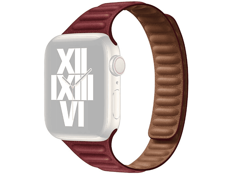 WIGENTO Magnetisches Kunst Leder / Silikon Band, Ersatzarmband, Apple, Watch Series Ultra 1 + 2 49mm 9 8 7 45 / 6 SE 5 4 44 / 3 2 1 42mm, Weinrot