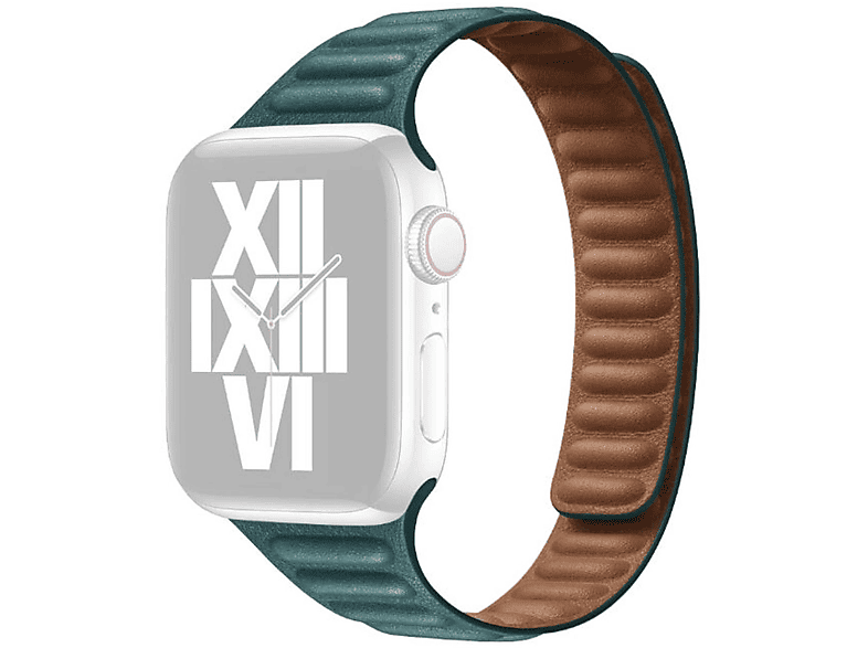 WIGENTO Magnetisches Kunst Leder 3 6 42mm, / Band, 1 4 9 2 8 Apple, Silikon 5 Series 45 44 / Watch Ersatzarmband, Grün 2 Dunkel 7 Ultra 49mm 1 / + SE