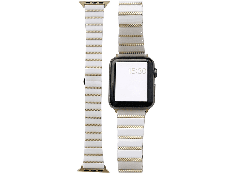 Weiß 1 Style Ersatzarmband, / 9 7 8 4 Design 49mm Watch 5 Stahl 44 45 Ultra + WIGENTO Band, Apple, 3 42mm, 2 Keramik 2 / Series 6 SE 1 Gold / /