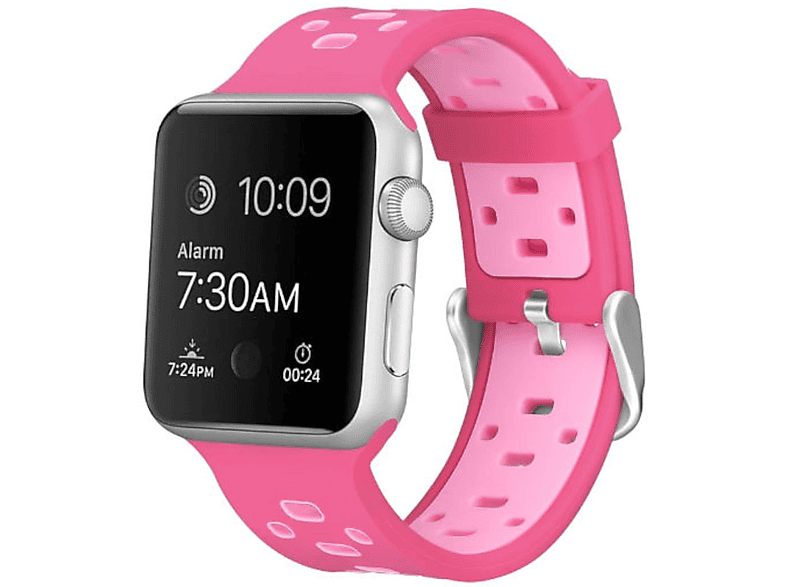 WIGENTO Kunststoff / Silikon Design Sport Armband, Ersatzarmband, Apple, Watch Series Ultra 1 + 2 49mm 9 8 7 45 / 6 SE 5 4 44 / 3 2 1 42mm, Pink / Rosa