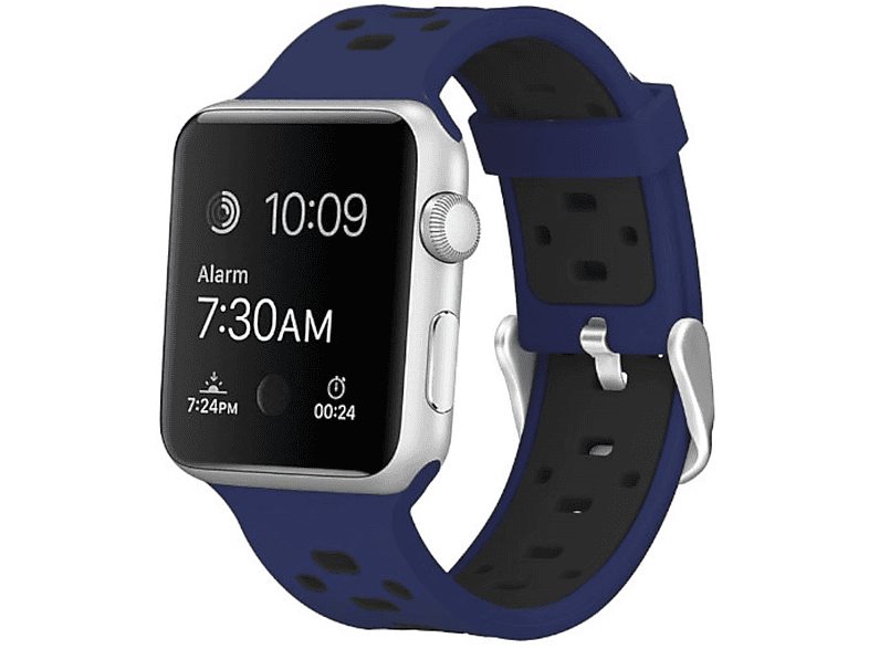 WIGENTO Kunststoff / Silikon Design Sport Armband, Ersatzarmband, Apple, Watch Series Ultra 1 + 2 49mm 9 8 7 45 / 6 SE 5 4 44 / 3 2 1 42mm, Navy-Blau