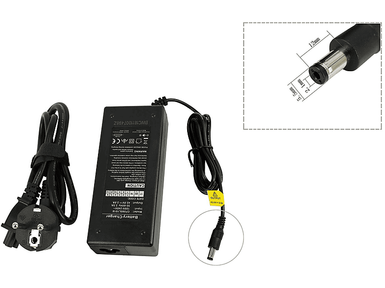 POWERSMART Passend für Teutoburg E-Bike Senne, Elektrofahrrad-Akku, Stecker 5,50 x 2,10 mm eBike Ladegerät Universal, 36 Volt, Schwarz