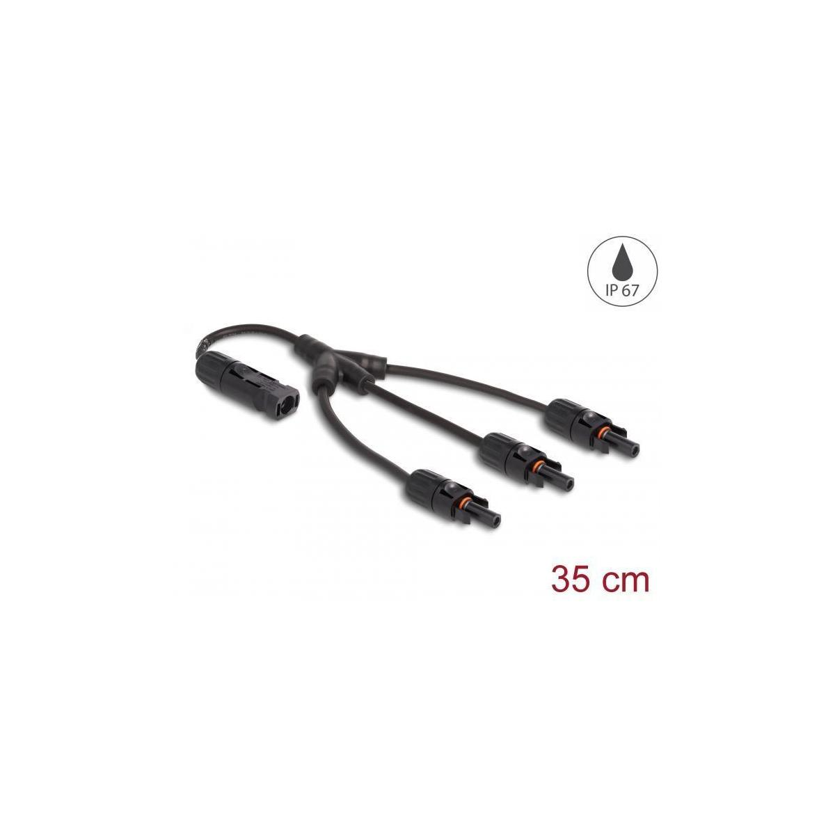 Un cavo nero con più connettori, etichettato IP 67 e 35 cm, su sfondo bianco.