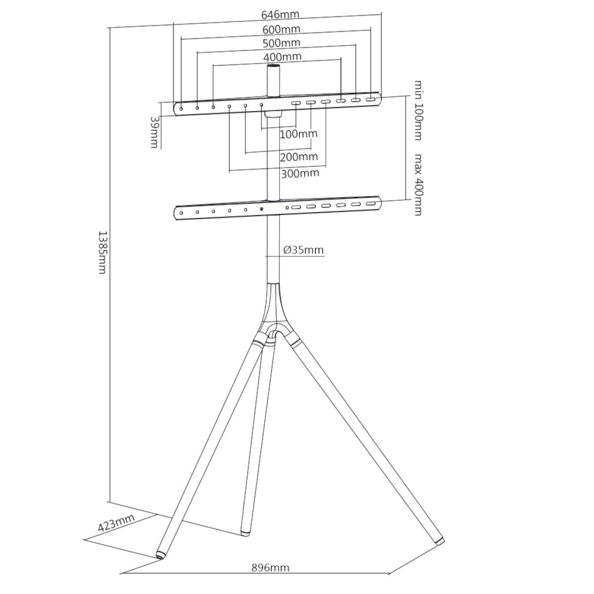 Ein Produktdiagramm mit Messungen und Abmessungen des Produkts auf weißem Hintergrund.