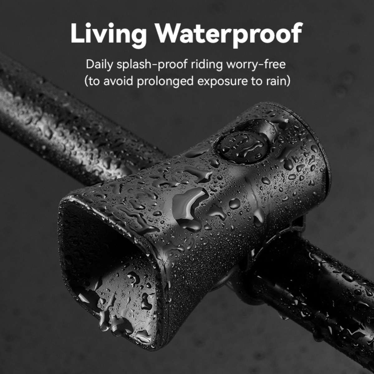 Objeto cilíndrico negro y metálico, con gotas de agua y superposición de texto.
