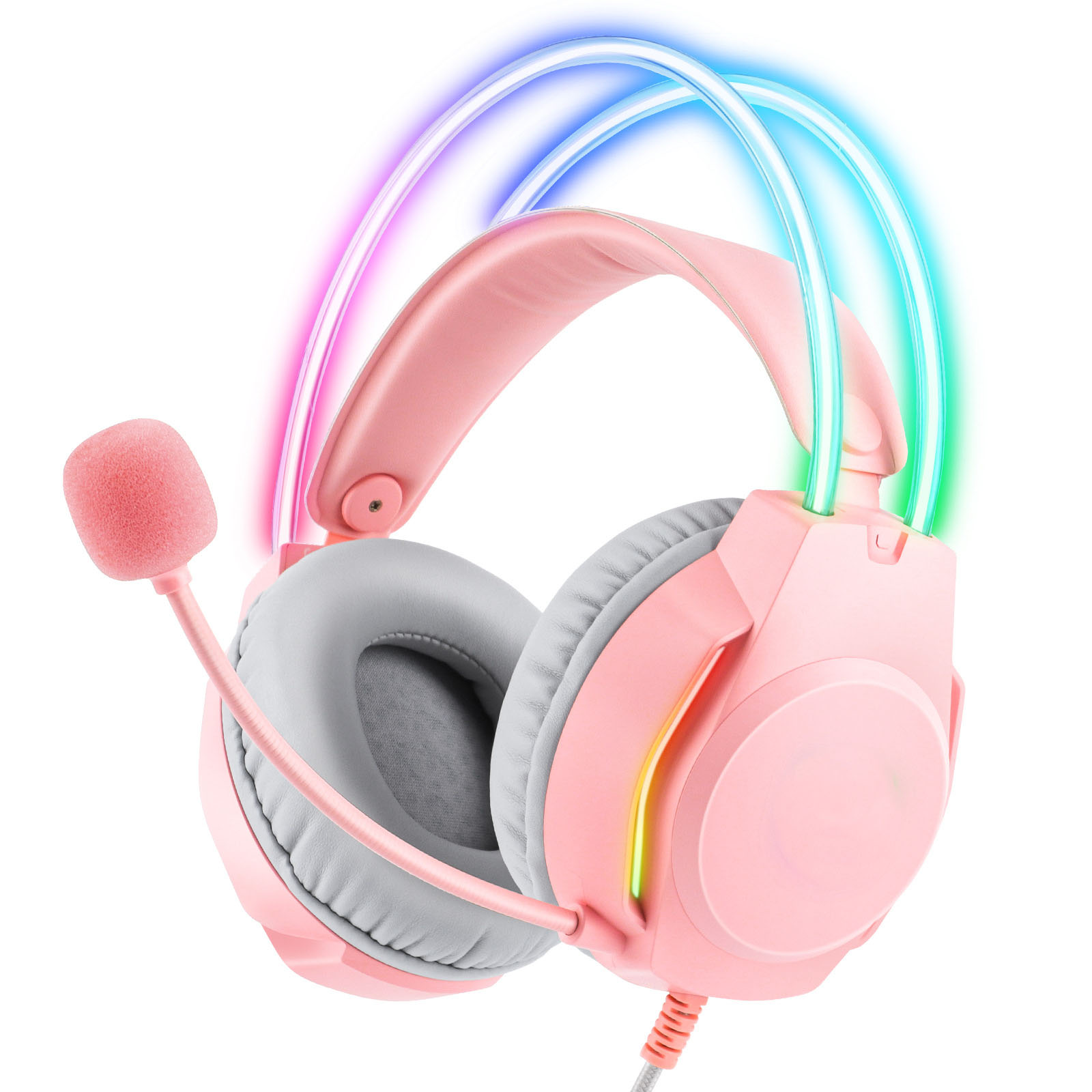 RGB, Sound BRIGHTAKE Komfort, Gaming Rosa Over-ear Kopfhörer Surround Headset, Geräuschunterdrückung, Mehrfachkompatibilität,