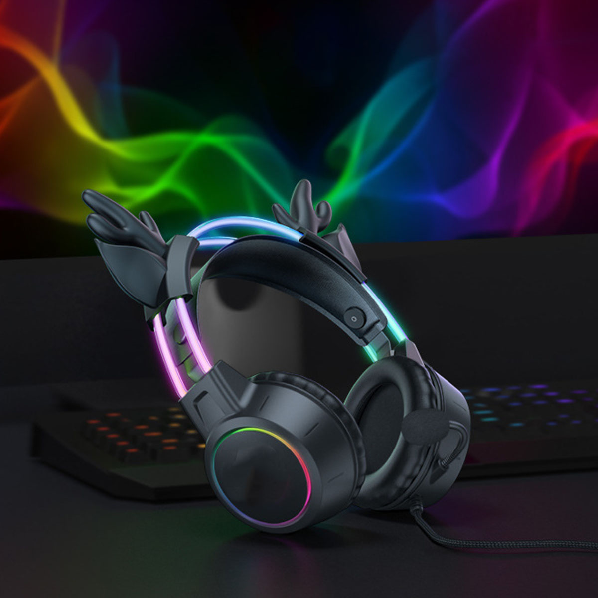 Multi-Kompatibilität, RGB-Design, BRIGHTAKE Gaming-Kopfhörer, Surround-Sound Kopfhörer Over-ear Geräuschunterdrückung, Komfort, Schwarz