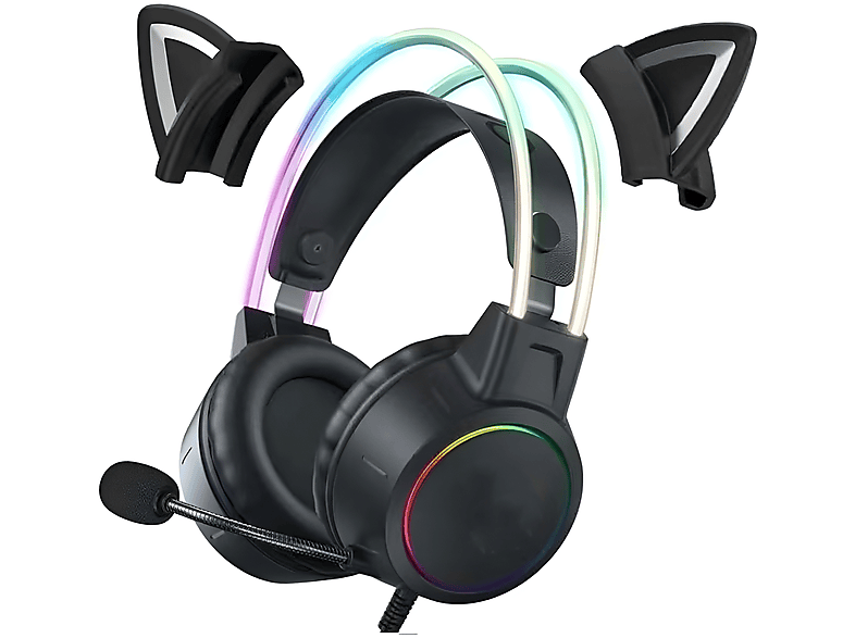 BRIGHTAKE Surround-Sound Gaming-Kopfhörer, Komfort, RGB-Design, Multi-Kompatibilität, Geräuschunterdrückung, Over-ear Kopfhörer Schwarz