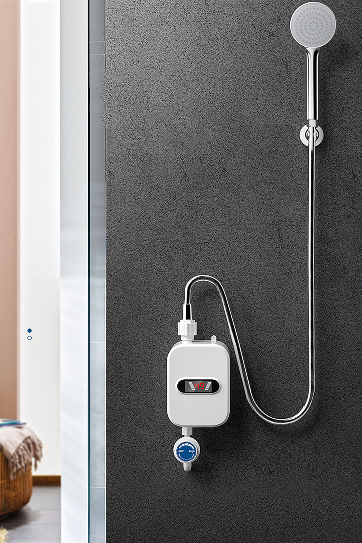 BRIGHTAKE Sofortiges Warmwasser Brausegarnitur Thermostat-Durchlauferhitzer-Duschkopf-Set - Kompakte Warmwasserbereiter