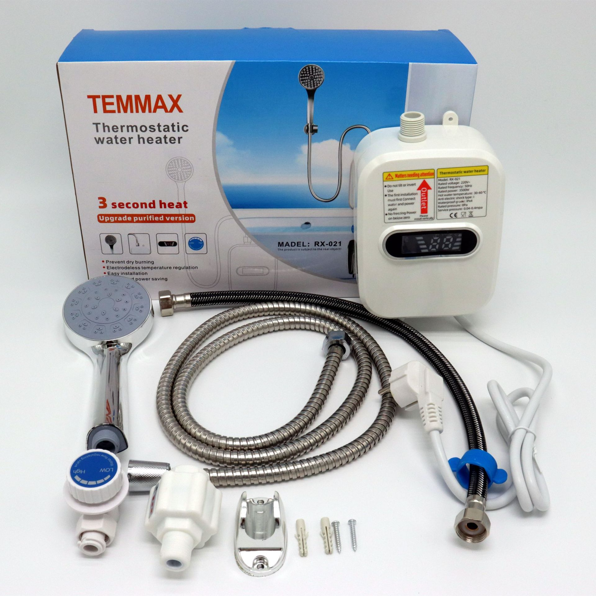 Sofortiges Thermostat-Durchlauferhitzer-Duschkopf-Set Warmwasserbereiter Kompakte BRIGHTAKE Warmwasser - Brausegarnitur