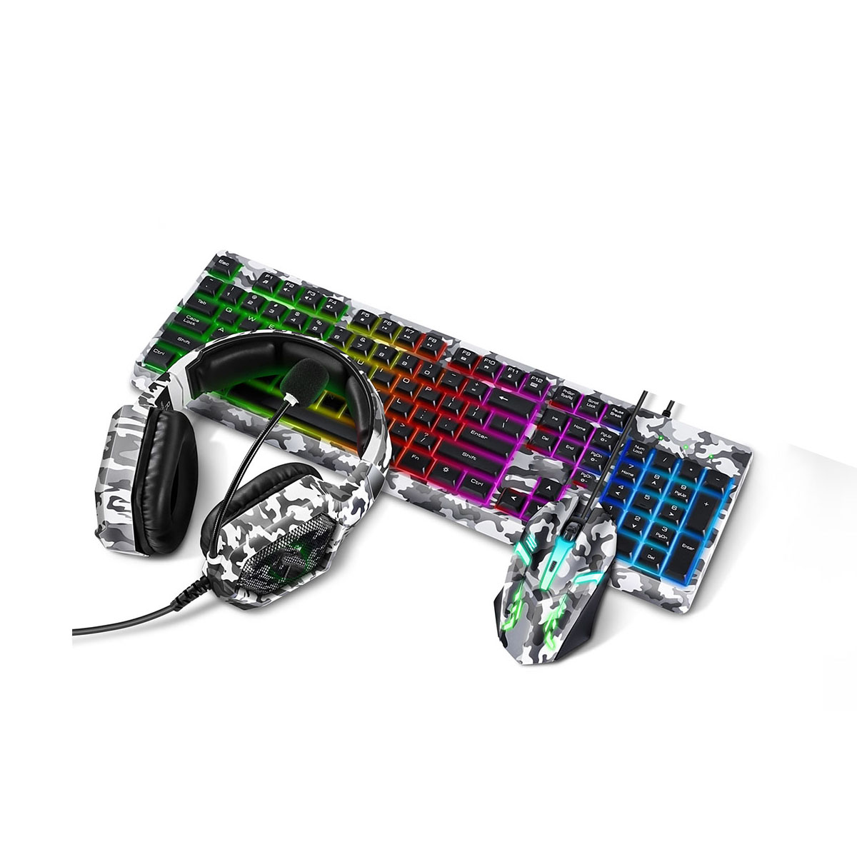 BRIGHTAKE Gaming Gear Set Sound, Schreibtisch-Set, Präzise Set Steuerung, Maus Tastatur Camouflage Design, | Immersiver