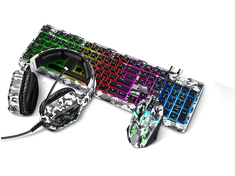 BRIGHTAKE Gaming Gear Set | Immersiver Sound, Präzise Steuerung, Camouflage Design, Schreibtisch-Set, Tastatur Maus Set