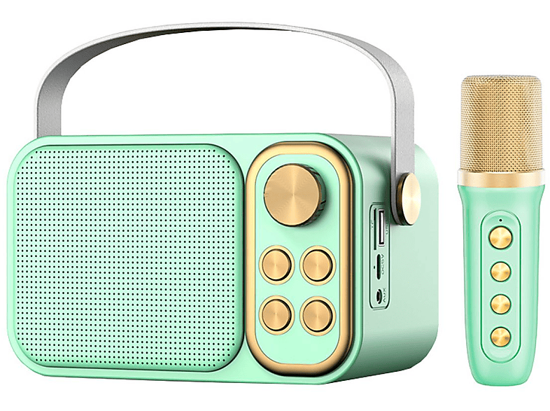ENBAOXIN Bluetooth-Lautsprecher Mikrofon K Song all-in-one drahtlosen Subwoofer im Freien Gesang Lautsprecher Lautsprecher, Grün