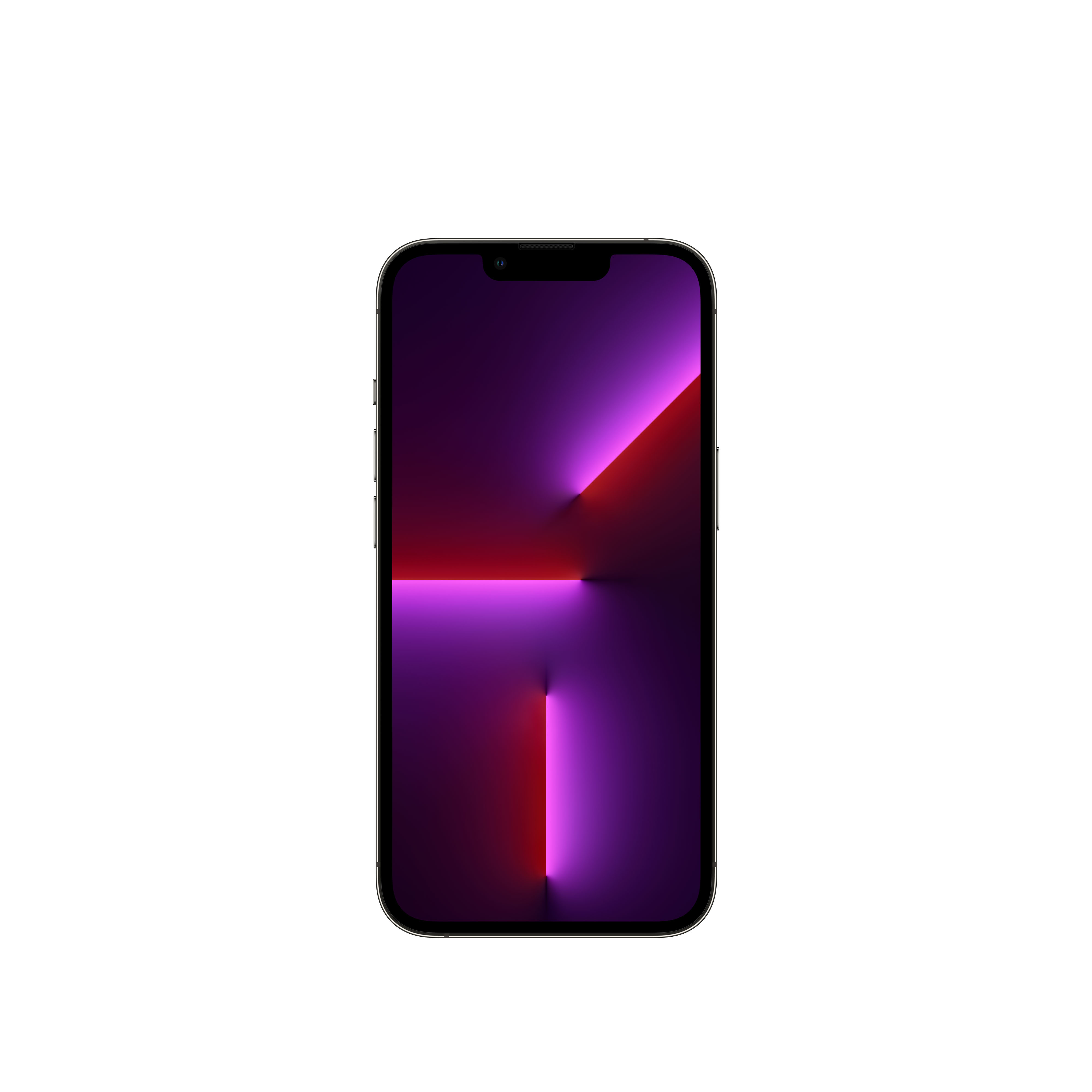 Smartfon z fioletowym i czerwonym ekranem. Ekran jest czarny na krawędziach.