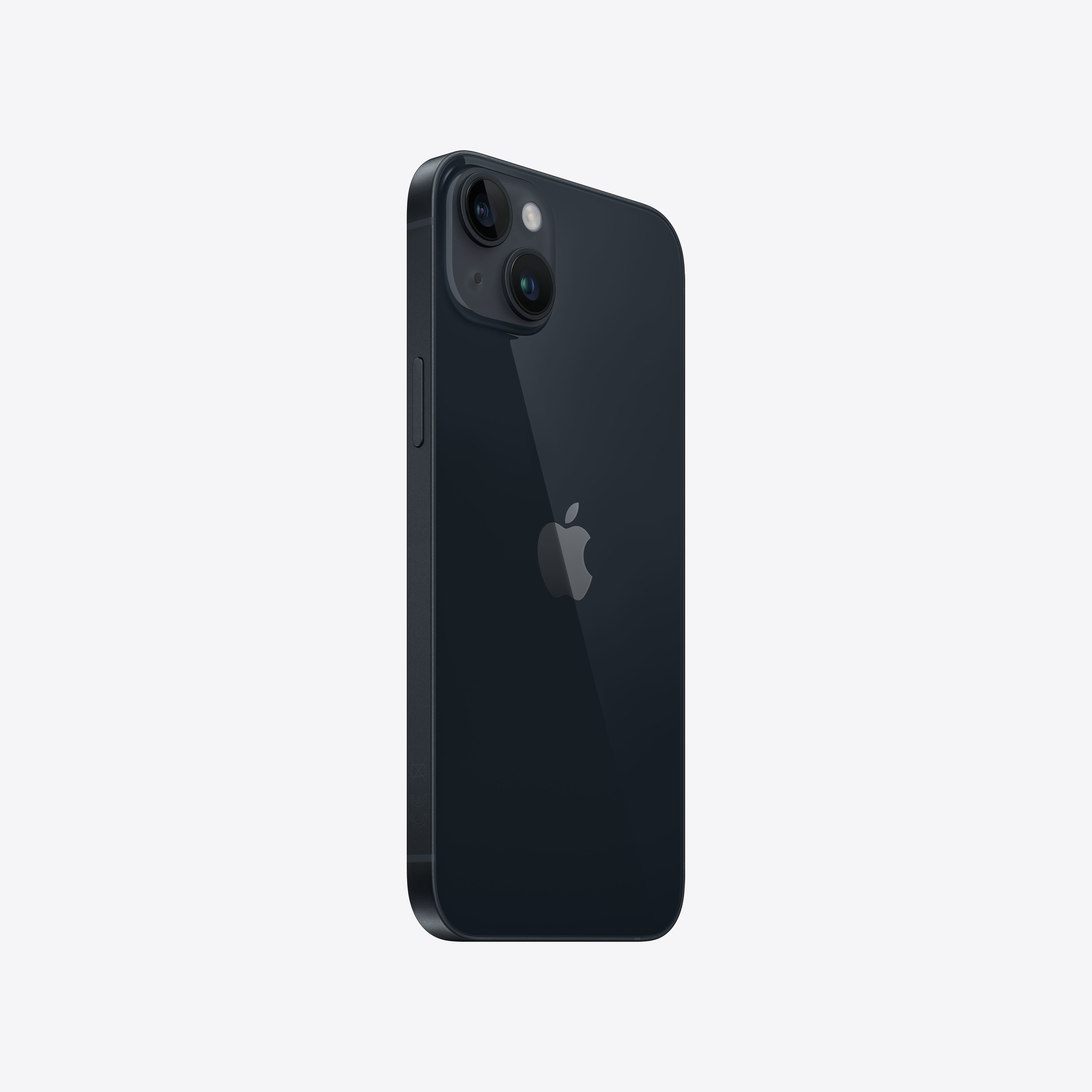 Ciemnoniebieski iPhone z dwoma aparatami. Logo Apple jest wyśrodkowane z tyłu.