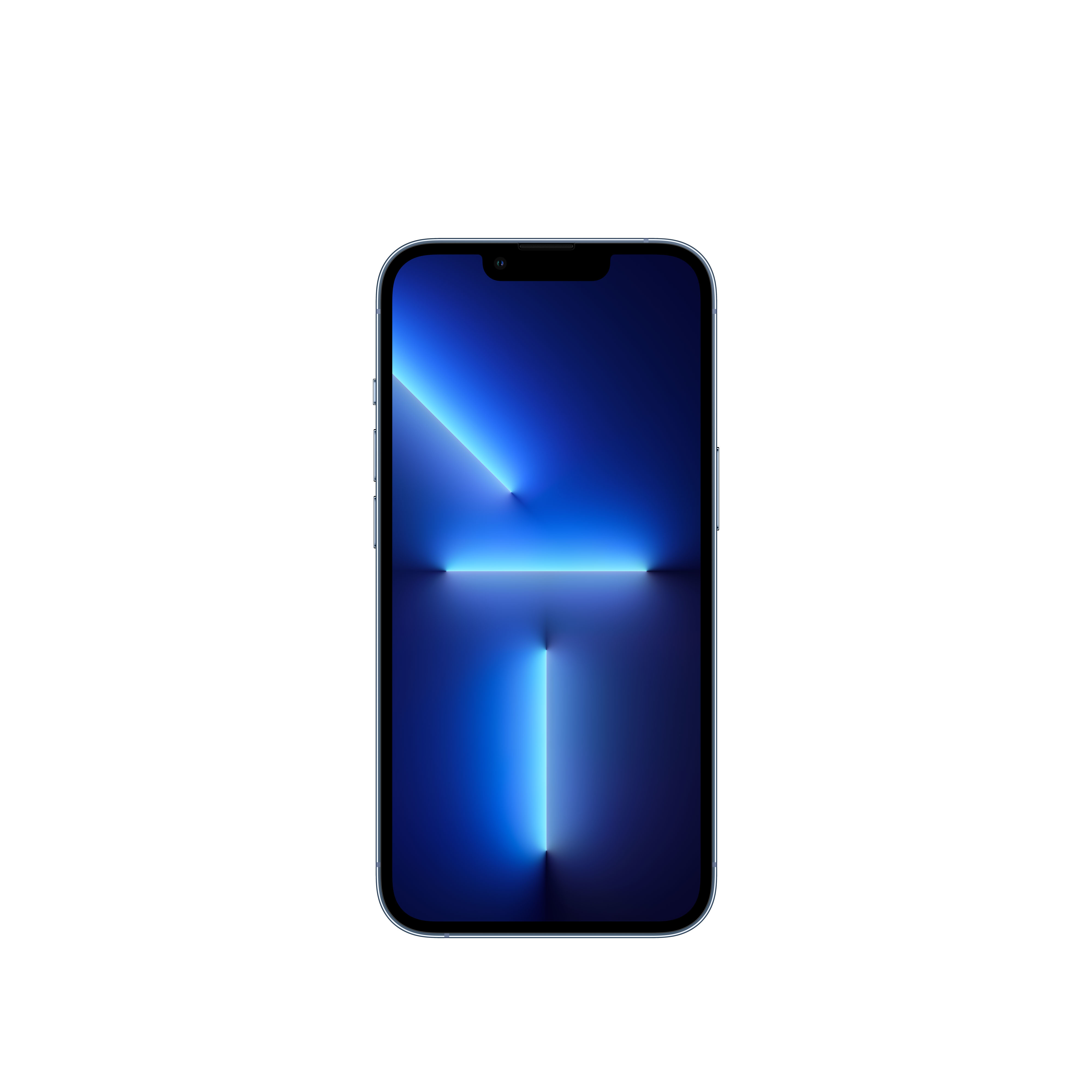Un iPhone azul con una pantalla que muestra un degradado azul.
