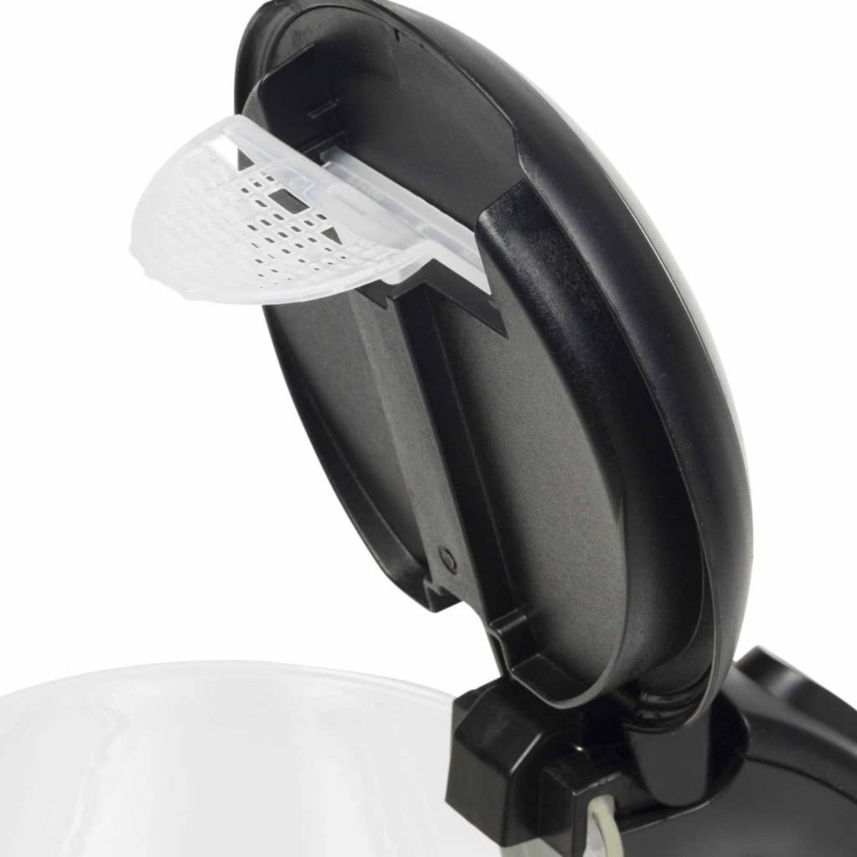 Zbliżenie białej plastikowej pokrywy z małą, otwartą komorą.