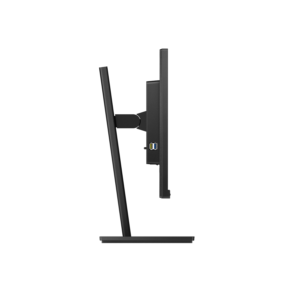 Widok z boku czarnego monitora komputera ze stojakiem.