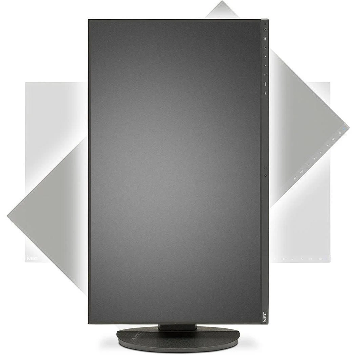 Un monitor per computer in modalità verticale, con pannelli bianchi rotanti.