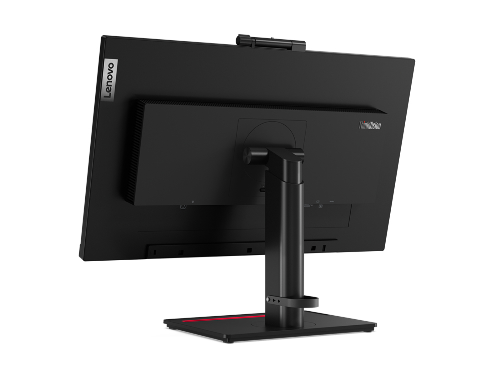 Rückansicht eines schwarzen Computermonitors mit Ständer.