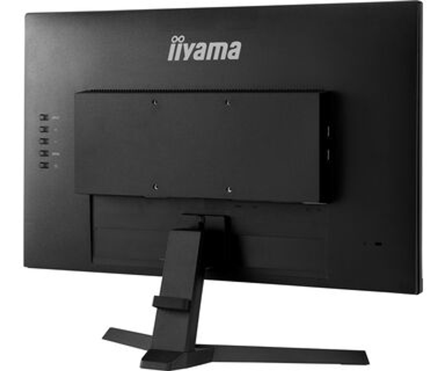 Vista posteriore di un monitor nero con logo iiyama, montato su supporto.