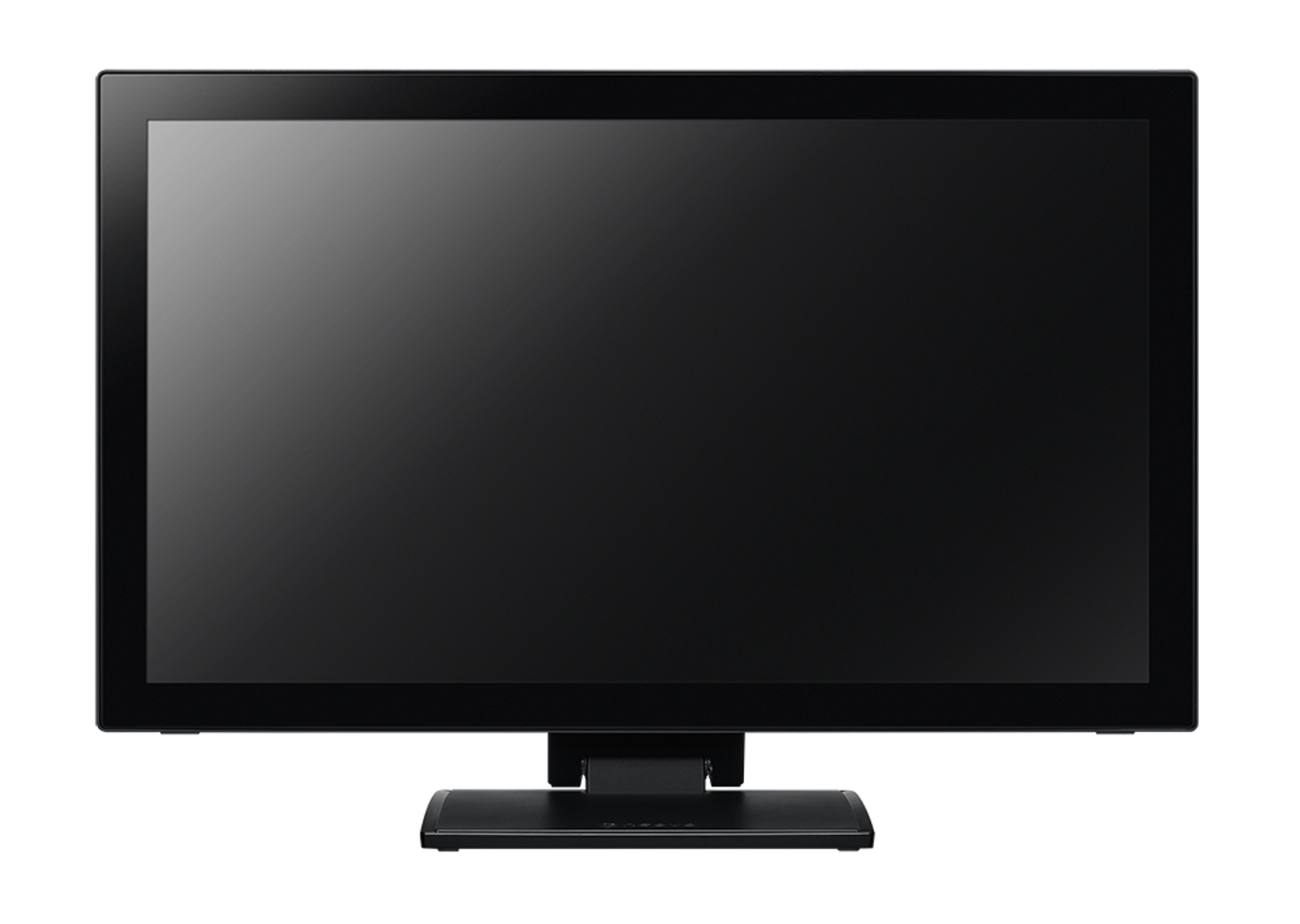 A black flat-screen TV is shown, front view, with a black stand.