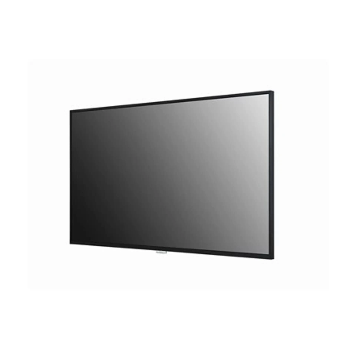 Un grande schermo nero rettangolare, probabilmente una TV o un monitor, è leggermente angolato. Lo schermo mostra una sfumatura di grigio.