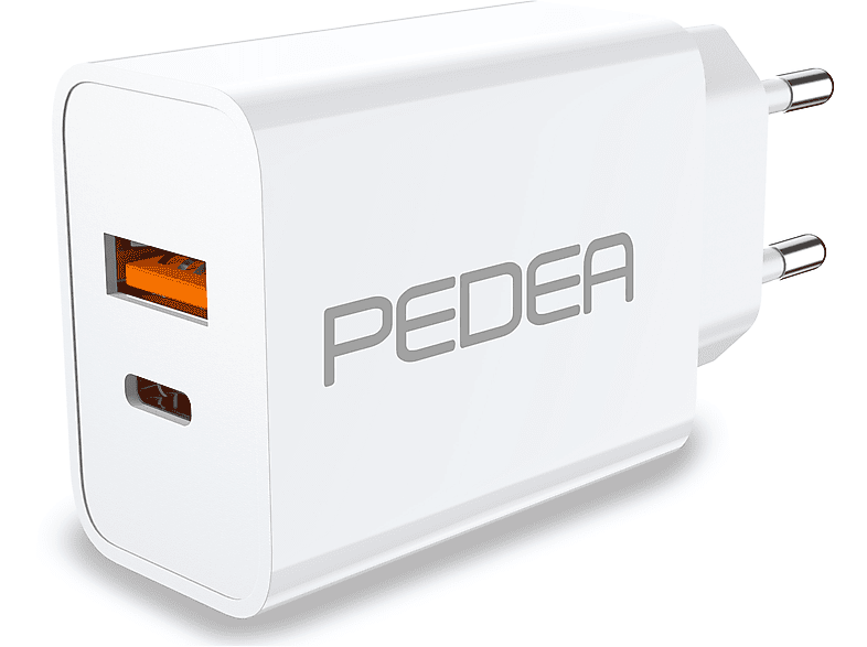 PEDEA Reiselader Dual für USB Type A / C; 20 Watt max. Netzteil Weiß