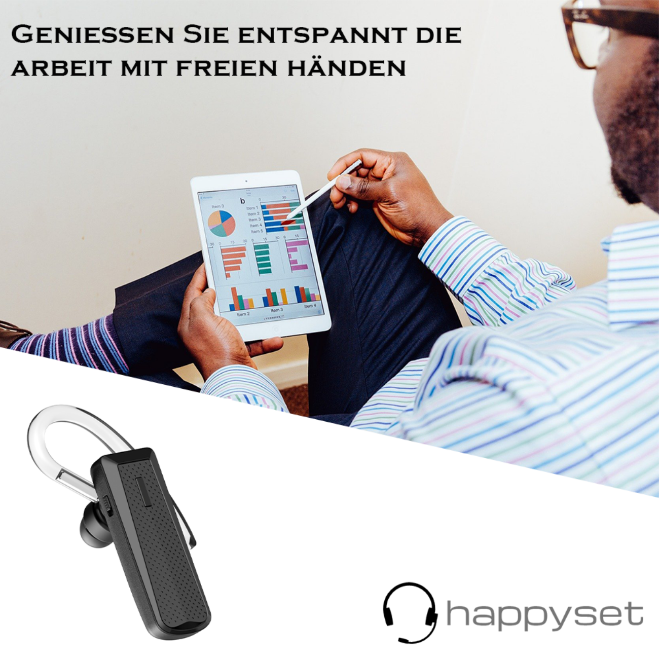 HAPPYSET Short, In-ear Bluetooth Bluetooth Schwarz Headset