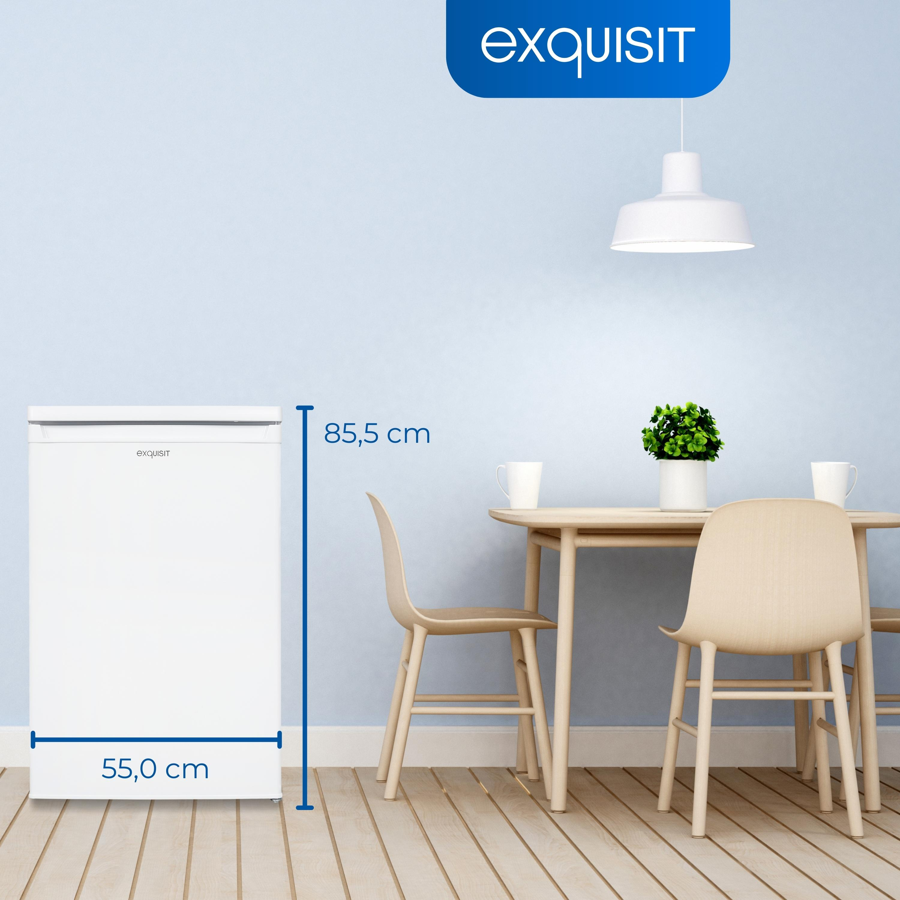 EXQUISIT KS516-4-E-040E weiss mm Weiß) (E, 855 hoch, Kühlschrank mit Gefrierfach