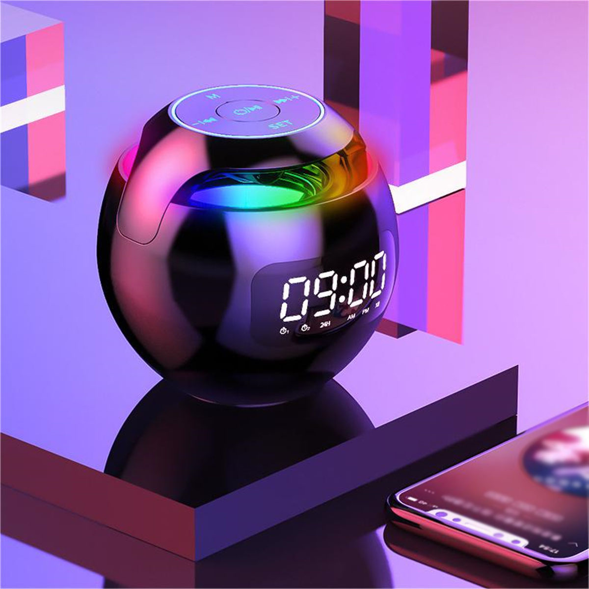 ENBAOXIN Dazzle Bluetooth-Lautsprecher - Mini Dual-Wecker-Modus Bluetooth-Lautsprecher, Wasserfest tragbar, Rosa