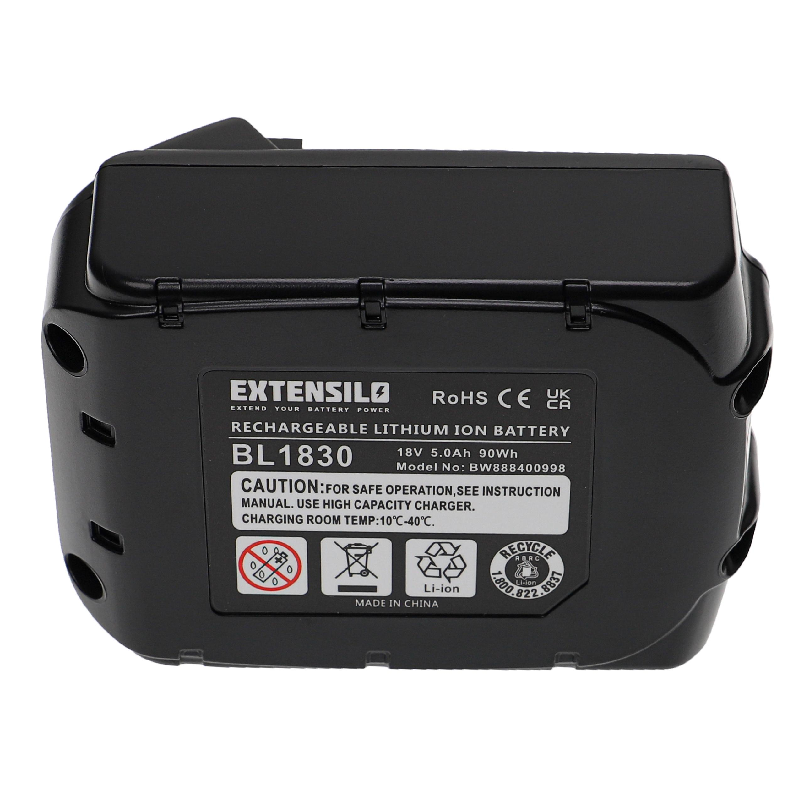 Ein schwarzer, wiederaufladbarer Extensilo Lithium-Ionen-Akku mit Warnhinweisen.