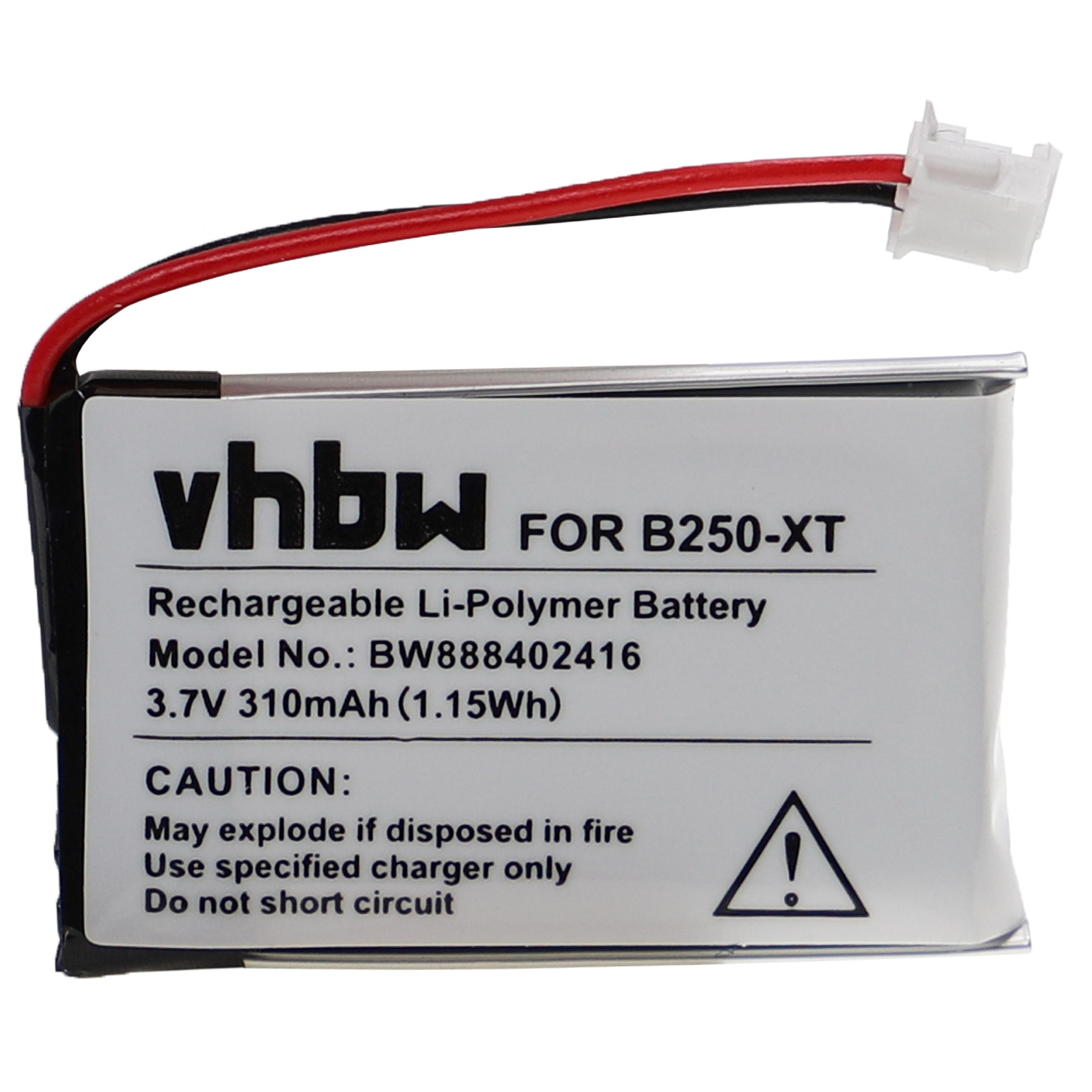 Eine weiße Batterie mit schwarzen und roten Drähten und einem Vorsichtsetikett.
