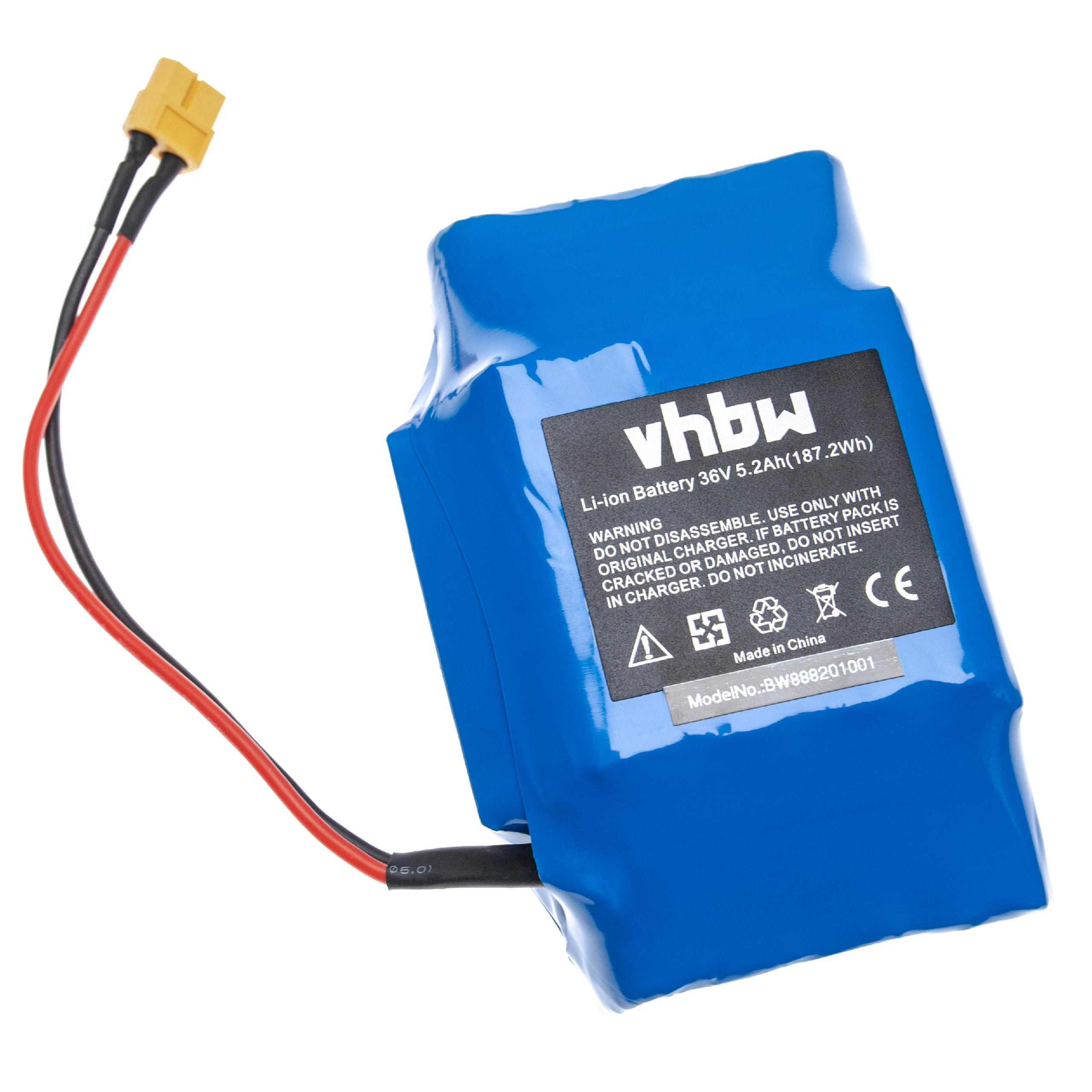 Ein blauer Vhbw Li-Ion Akku mit roten und schwarzen Drähten, die oben herausragen.