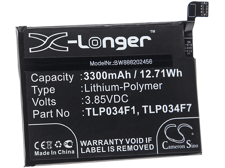 VHBW Ersatz Li-Polymer Handy, TLP034F1, - Alcatel für 3300 Akku für TLP034F7