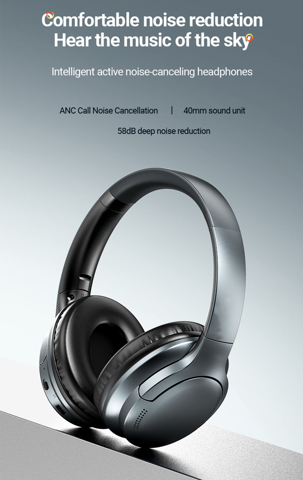 Bluetooth Stereo-Sound, Kopfhörer BRIGHTAKE Stille: Over-ear Schwarz Langzeit-Akku, Rauschunterdrückung, Aktive Anruffunktion,
