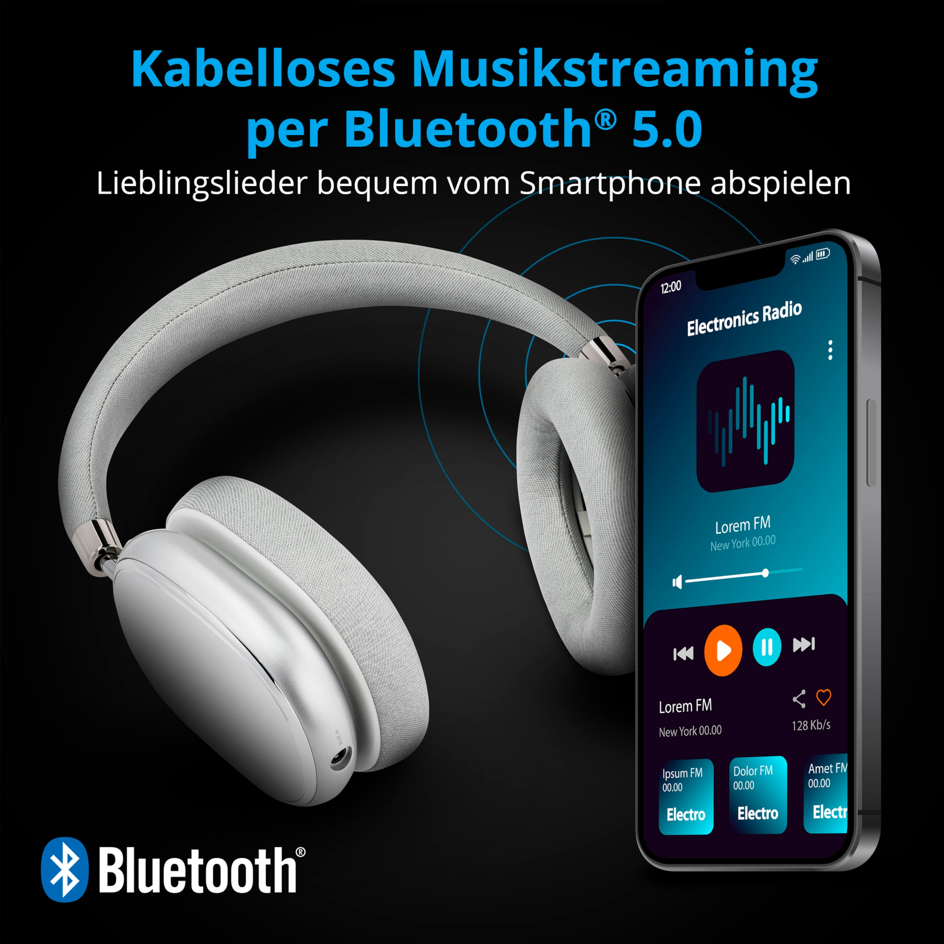 Bluetooth®, silber LIFE® Active-Noise-Cancelling, E62474, Akkulaufzeit, kabelgebunden, kabellos Kopfhörer lange MEDION oder Over-ear
