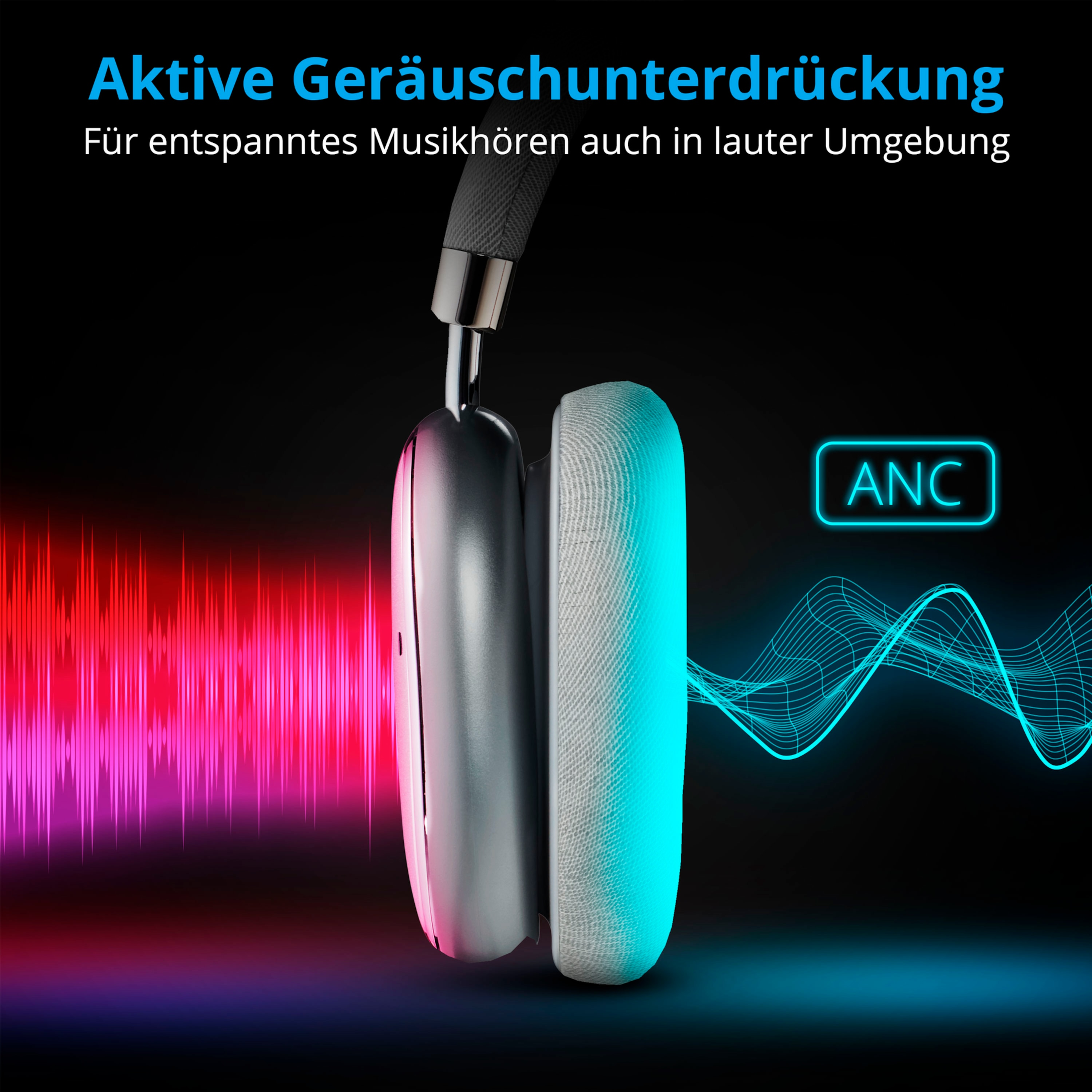Akkulaufzeit, Kopfhörer Bluetooth®, LIFE® MEDION kabellos kabelgebunden, E62474, Active-Noise-Cancelling, lange oder Over-ear silber