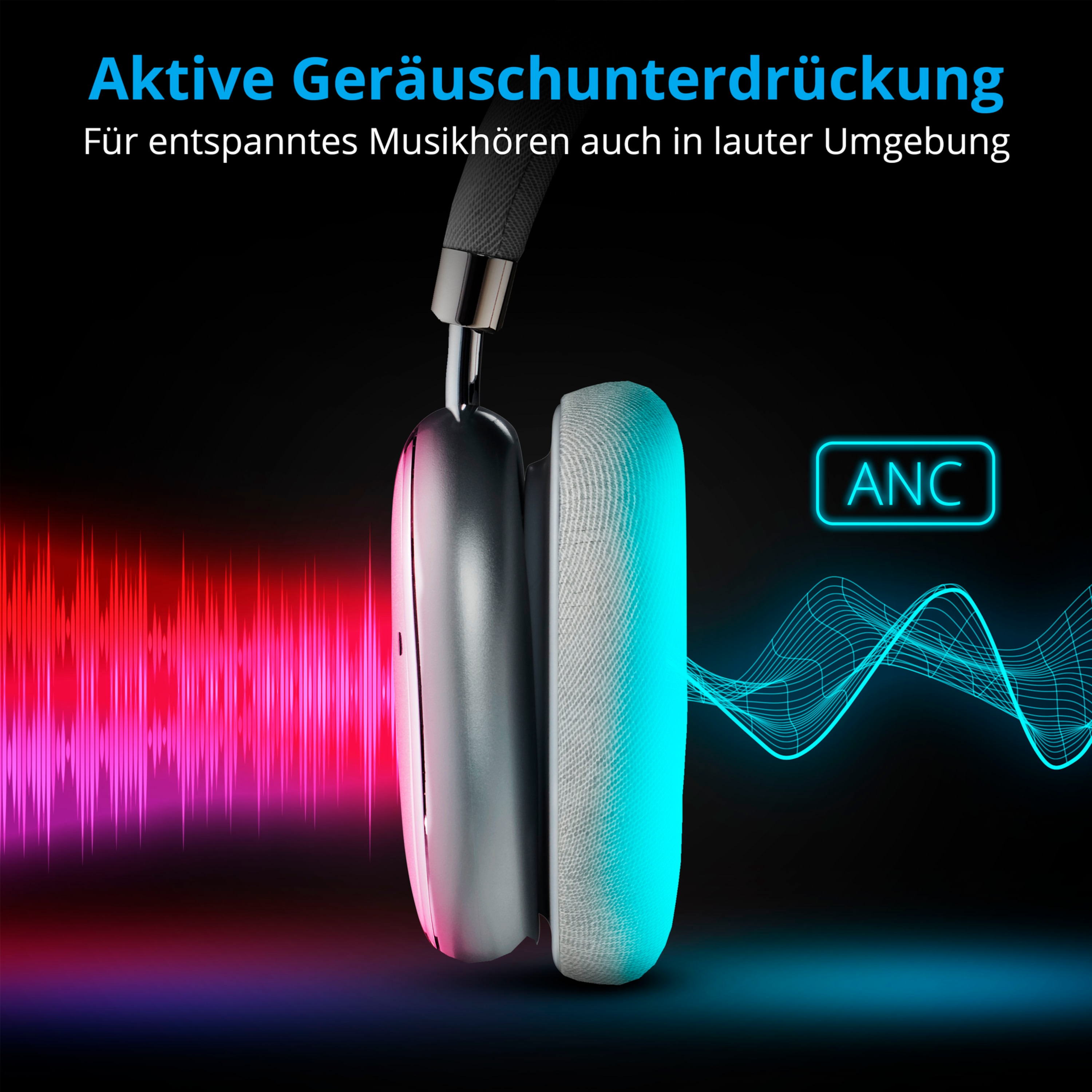 kabelgebunden, silber Akkulaufzeit, kabellos oder Active-Noise-Cancelling, Over-ear lange Kopfhörer MEDION Bluetooth®, E62474, LIFE®