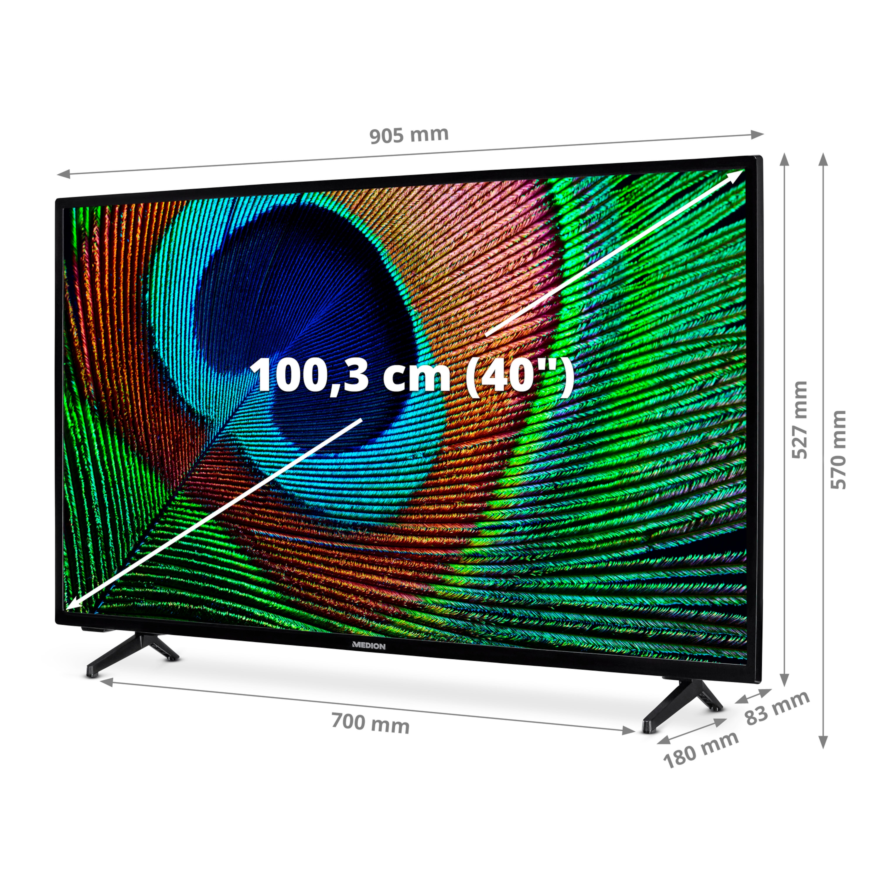 MEDION P14093 Full HD Fernseher HDR / Android) cm, Zoll, 40 Smart 100,3 TV (Flat, Fernseher 39,5 cm, Netflix Zoll HD, mit Android 100,3 TV