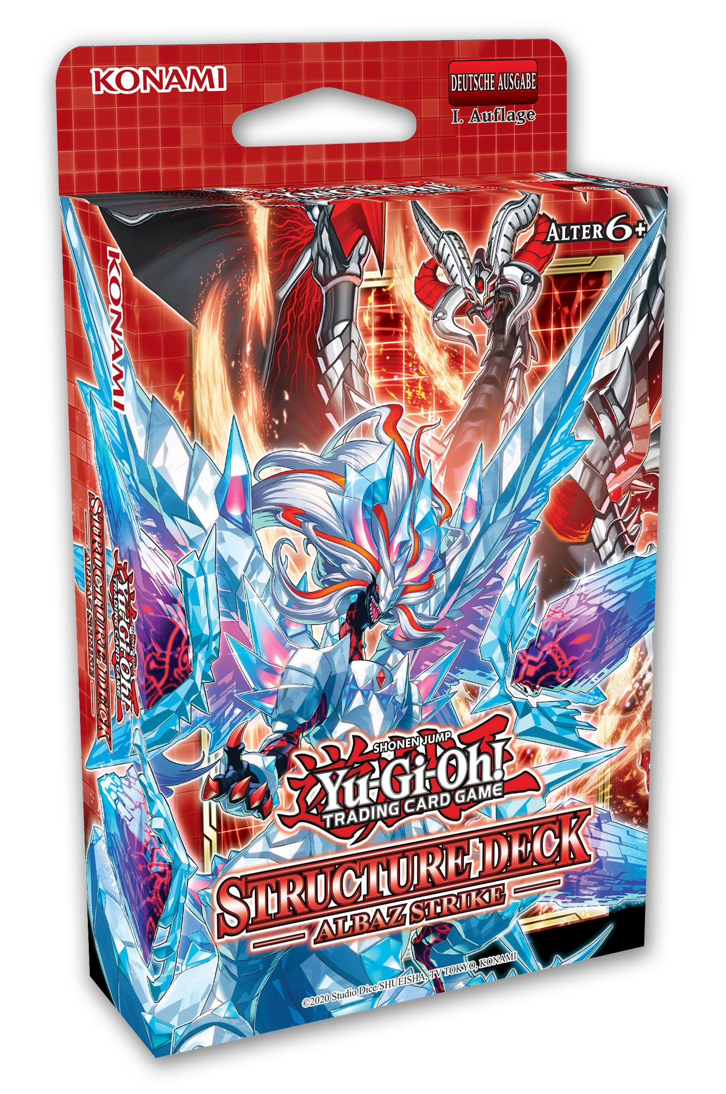 Yu-Gi-Oh! Structure Deck: Albaz Strike Kartenspielbox, mit Drachenillustration und japanischem Text.