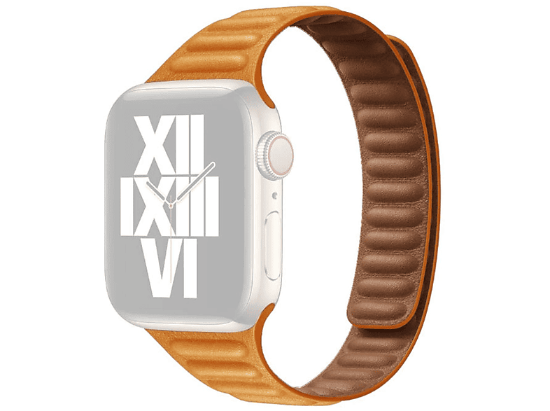 WIGENTO Magnetisches Kunst Leder / Silikon Band, Ersatzarmband, Apple, Watch Series Ultra 1 + 2 49mm 9 8 7 45 / 6 SE 5 4 44 / 3 2 1 42mm, Orange