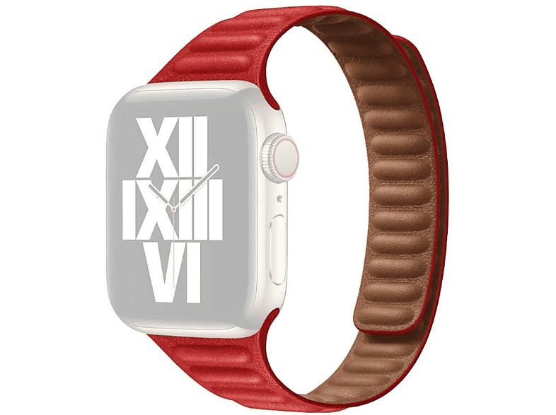 WIGENTO Magnetisches Kunst Leder / Silikon Band, Ersatzarmband, Apple, Watch Series Ultra 1 + 2 49mm 9 8 7 45 / 6 SE 5 4 44 / 3 2 1 42mm, Rot
