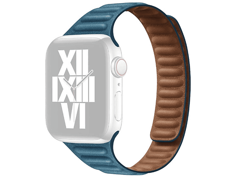 WIGENTO Magnetisches Kunst Leder / Silikon Band, Ersatzarmband, Apple, Watch Series Ultra 1 + 2 49mm 9 8 7 45 / 6 SE 5 4 44 / 3 2 1 42mm, Blau